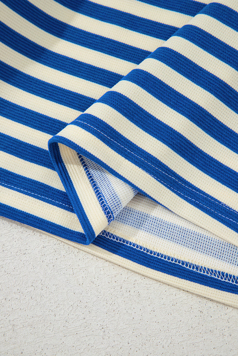 Preppy Stripe Contrast Collar Split Neck Flutter Sleeve T Shirt Dress